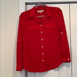 LOFT gauzy red button down